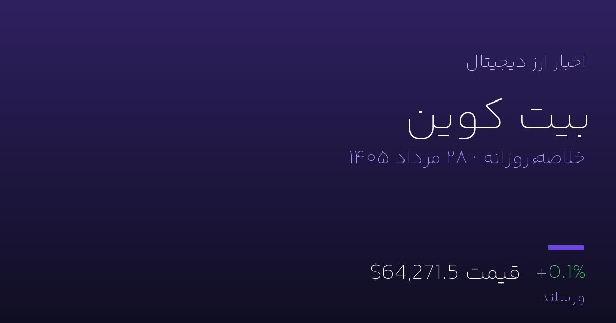 اخبار بیت کوین امروز چهارشنبه ۲۸ مرداد ۱۴۰۵